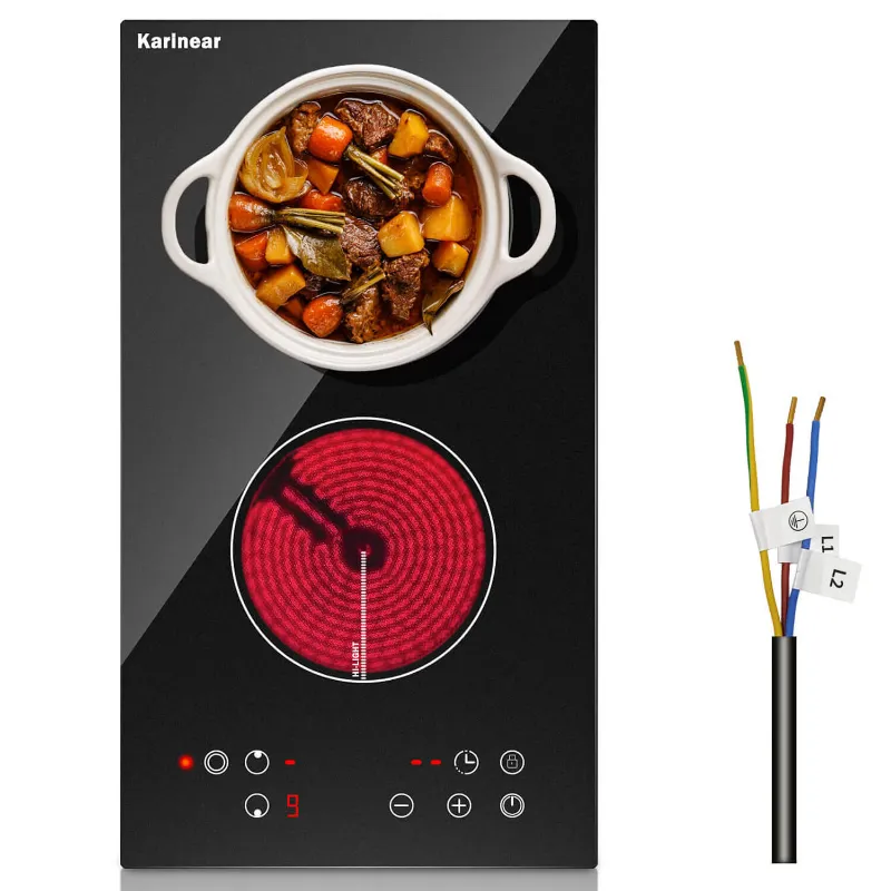 Karinear Appliances 12 Inch 2 Burner Built-in Sensor Touch Control Ceramic Cooktop, black ceramic glass surface