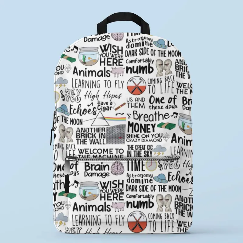 The Banyan Tee US All-Over Print Backpack - The Dark Side Of Doodle, front view with all-over doodle print design
