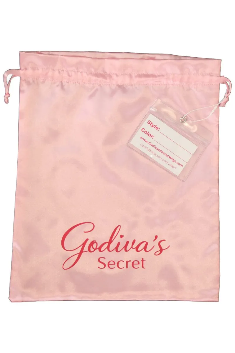 Godiva's Secret Wigs Keep It Here Satin Wig Pouch in soft pink with drawstring closure