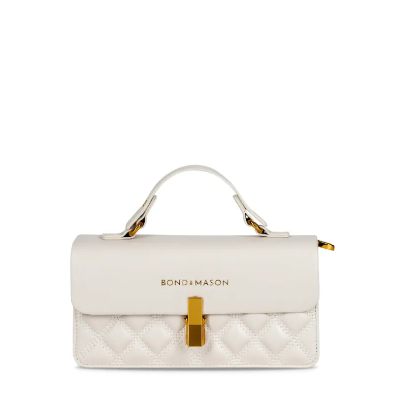Bond & Mason The Charlotte Handbag in beige showing compact vegan leather bag