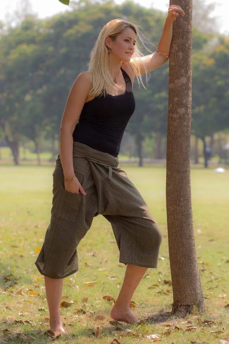 Hippie Pants Olive Green 3/4 Fisherman Pants, wrap-around style