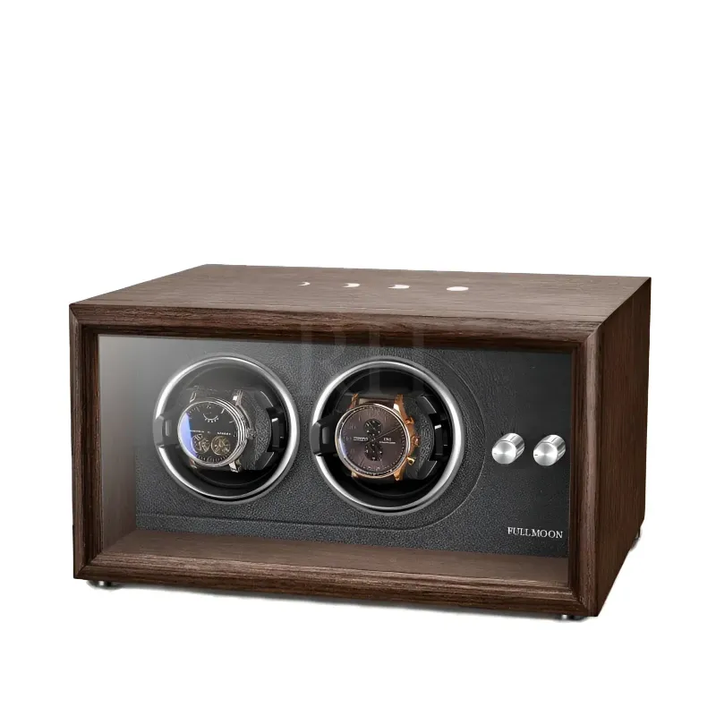 Rotation Horlogère Remontoir Montre Duo Bois oak wood dual watch winder with natural finish