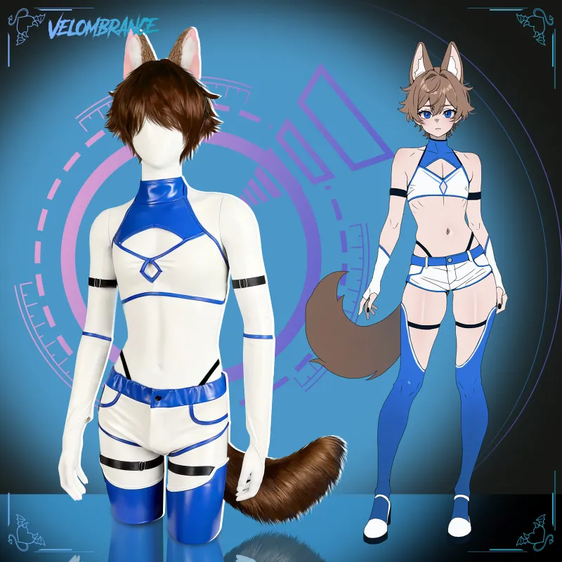 Velombrance Cosplay Fox Set (7-Piece Set) AS45 with fox ears headband, top, shorts, and tail.