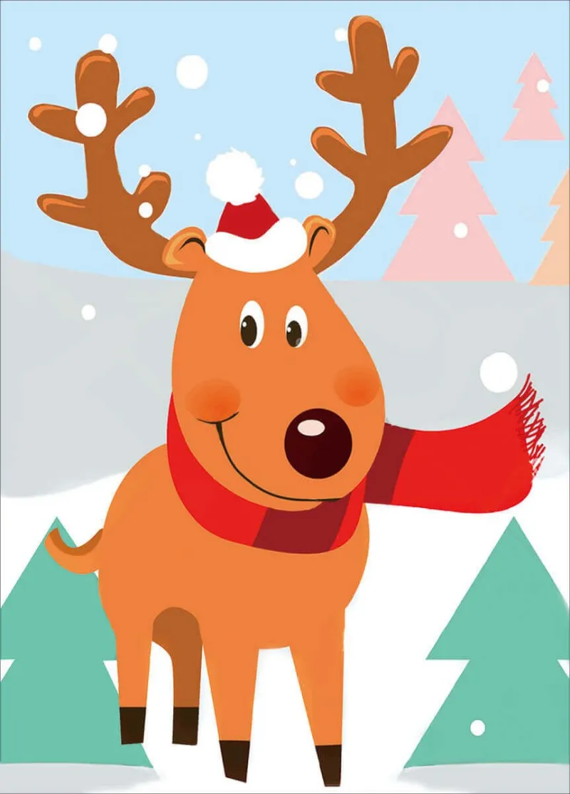 Varvikas 5D Diamond Painting Christmas Deer, canvas with festive reindeer wearing Santa hat and scarf