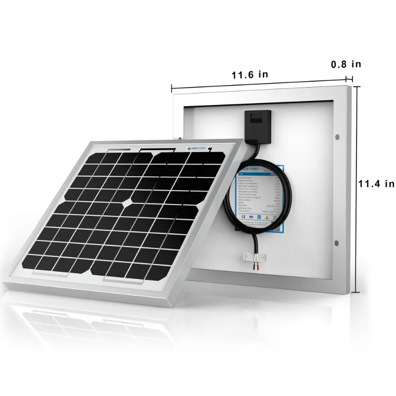 ACOPOWER 10 Watt 12 Volt Monocrystalline Solar Panel with pre-drilled mounting holes