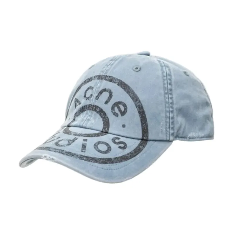 AfewVibe Acne Studios Blue Printed Logo Cap with distressed cotton twill