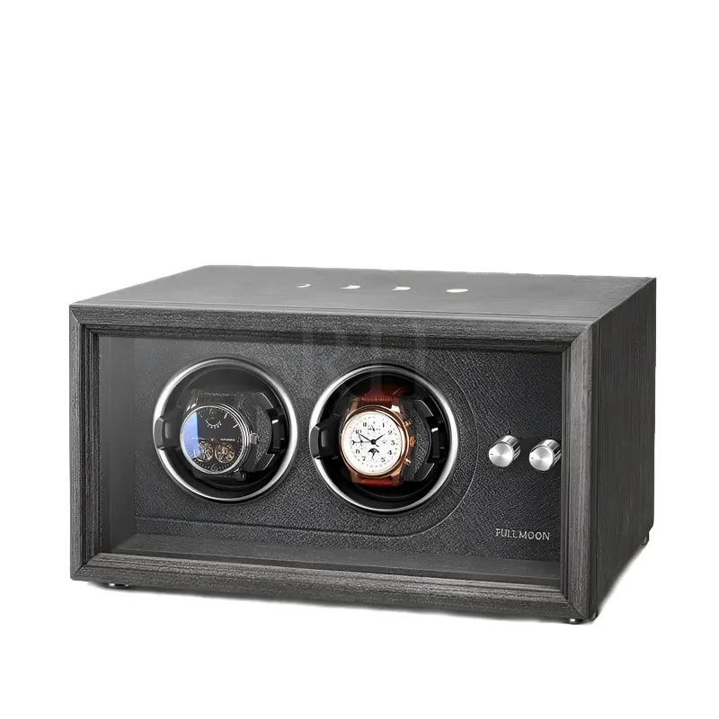 Rotation Horlogère Remontoir Duo Anthracite Tempo winder in black oak and grey leather