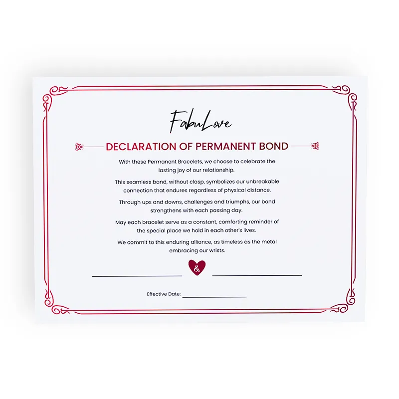 FabuLove Declaration of Permanent Bond printed card