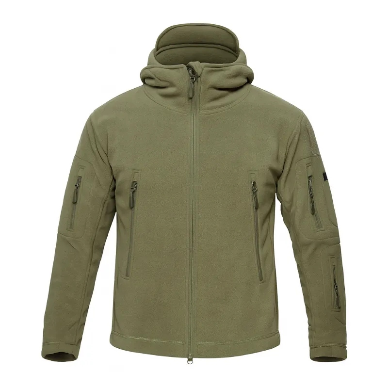 Falour Men's Warm Fleece Hooded Tactical Jacket in military style with multiple pockets