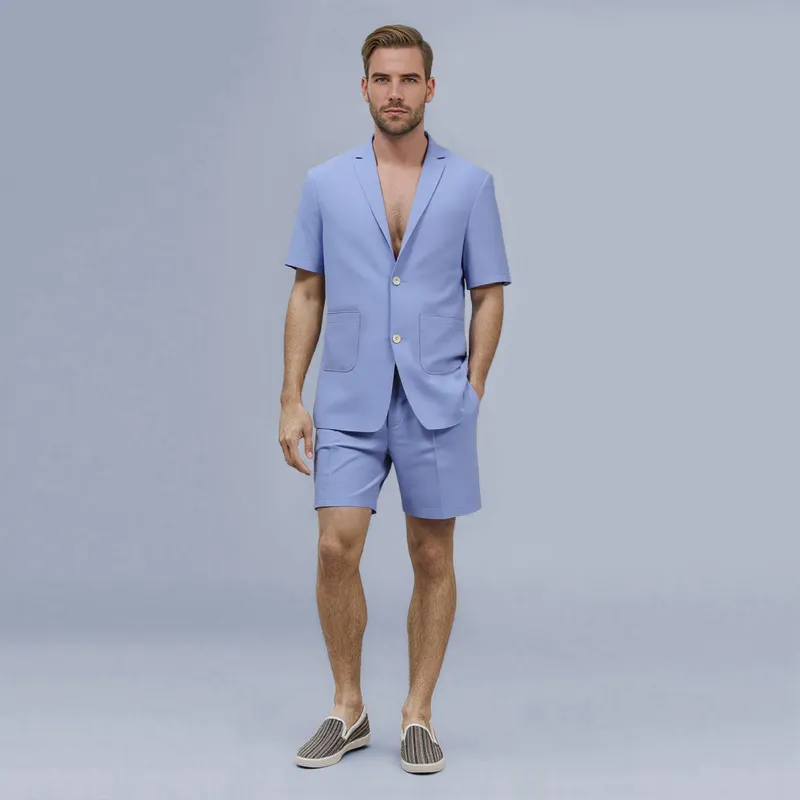 Cloudstyle C4D0135 Series blue Hawaiian summer suit with shorts, flat lay