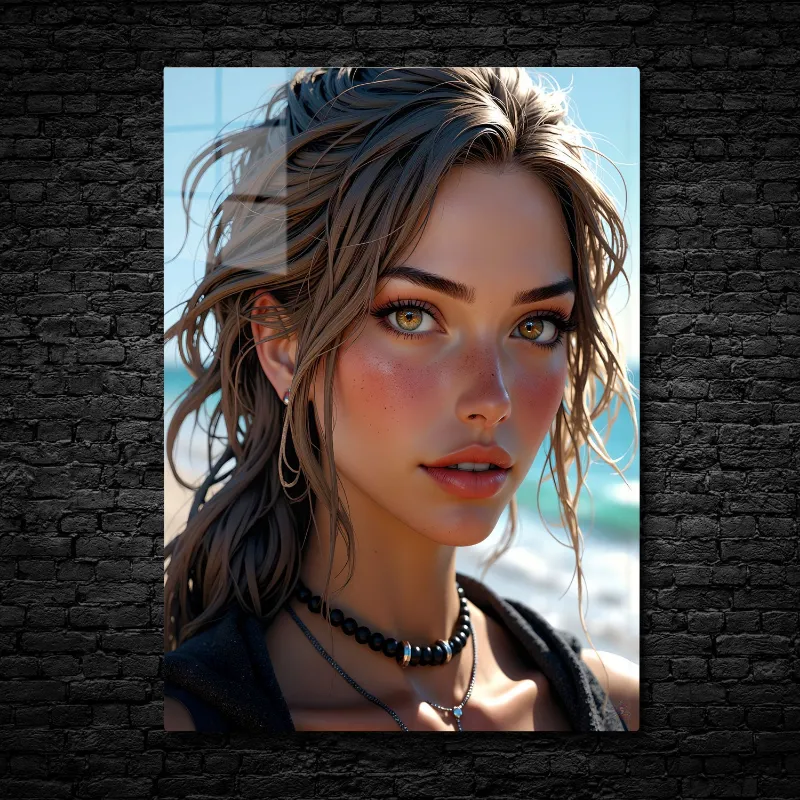 CruArt Freckles of the Sea metal print showing portrait with sun-kissed face and ocean-inspired elements