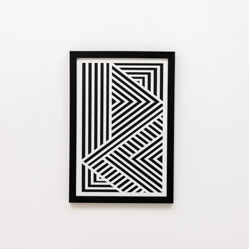 Enjoy The Wood 2D Framed Wall Art Op-Art layered geometric black and white design