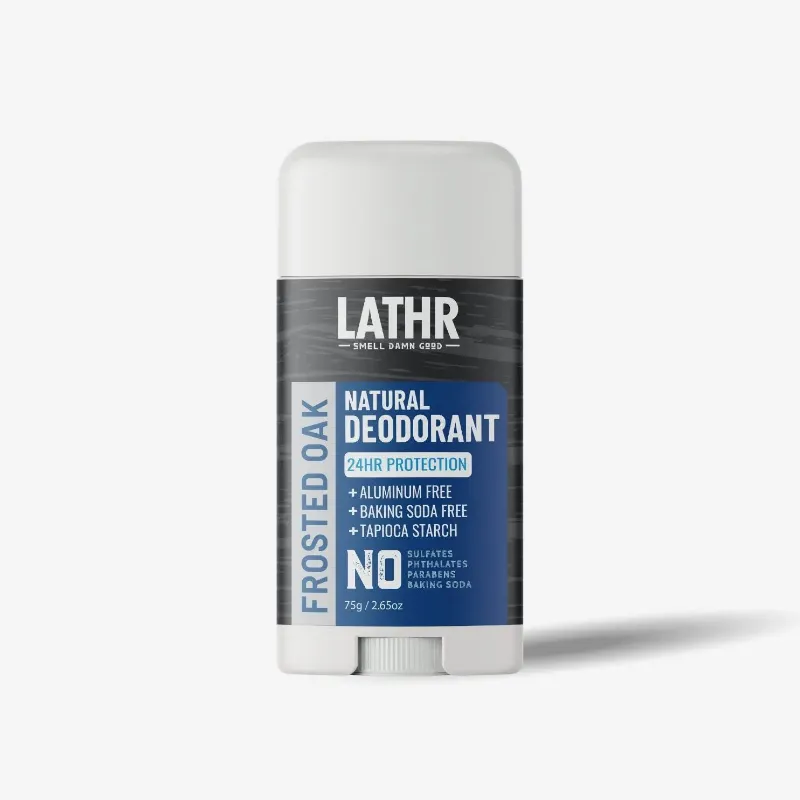 LATHR Natural Deodorant Frosted Oak in eco-friendly push-up container
