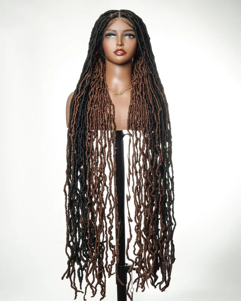 Jaliza 42 Inches Pre Bleached Salon-Level Knotless Locs Wig HD Full Lace with 80 strands in brown and black