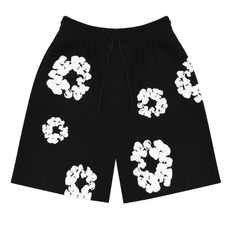 AfewVibe Denim Tears The Cotton Wreath Shorts Black, front view