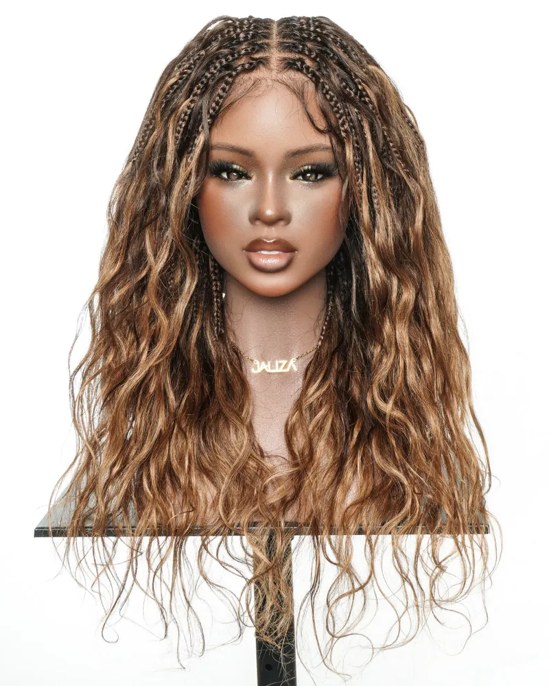 Jaliza Michelle 22 inch Salon-Style Balayage Ombre 1B-4-30 Glueless Boho Box Braided Wig showing natural hairline