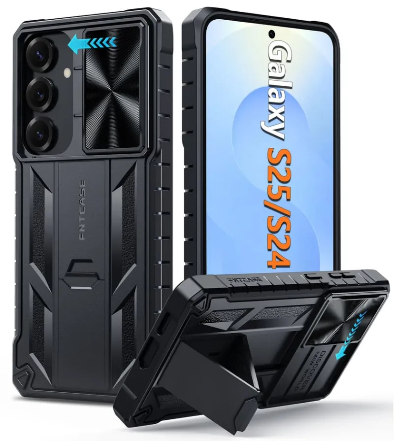 FNTCASE OFFICIAL Samsung Galaxy S25/S24 5G matte case with slidable camera lens cover and kickstand