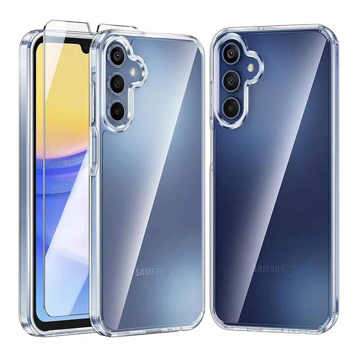 FNTCASE OFFICIAL Galaxy A15 5G clear shockproof phone case with tempered glass screen protector