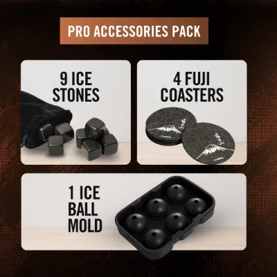 TsukiGlass Pro Accessories Pack with whisky stones, Mount Fuji coasters and ice mold