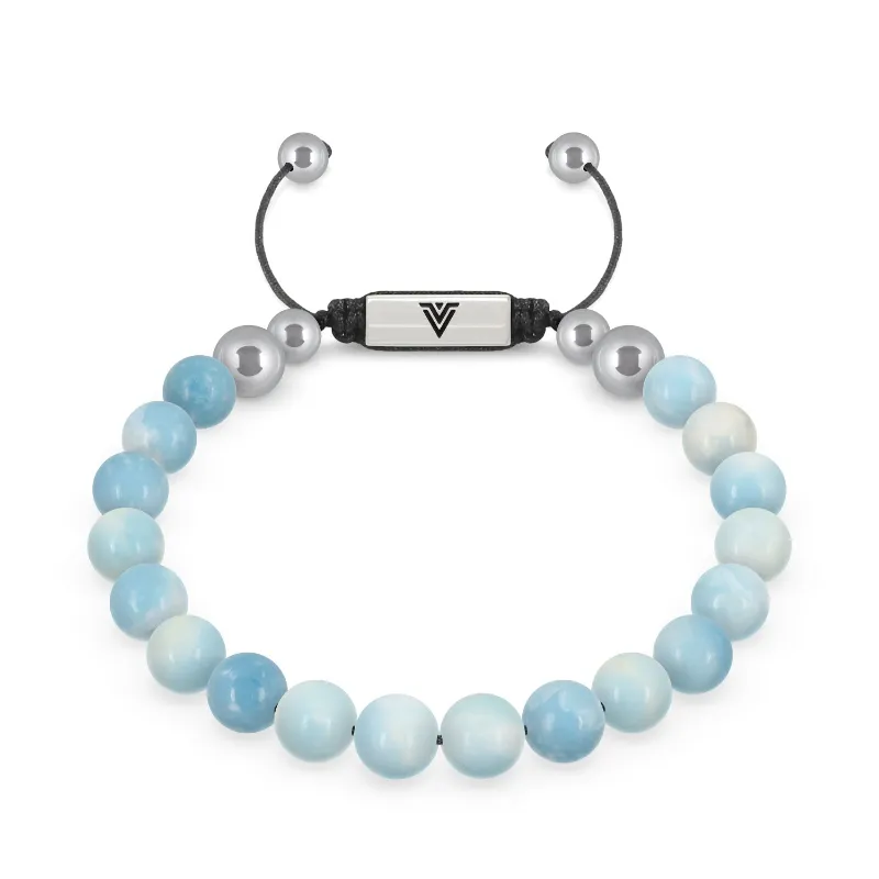 VOLTLIN Larimar Shambala Bracelet light blue stone beads knotted on cord