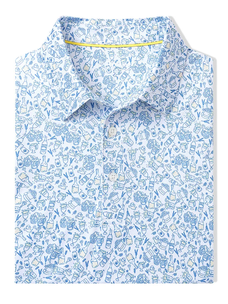DTWOOO Men's Print Performance Polo in Cocktail pattern, front view