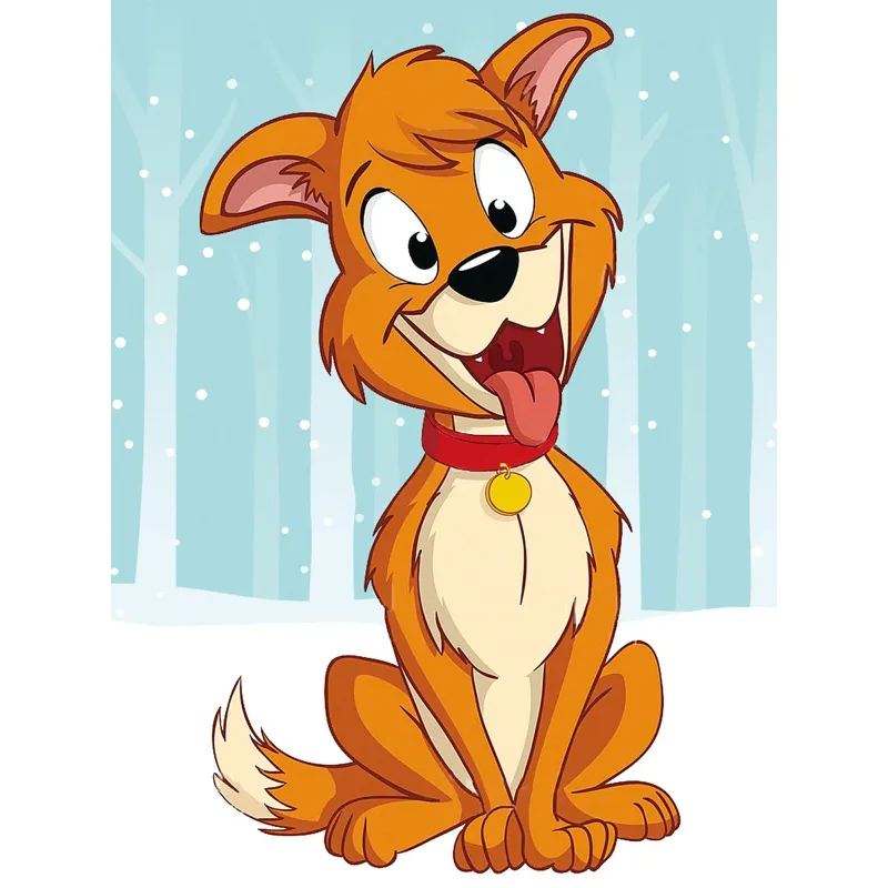 Varvikas 5D Diamond Painting Happy Doggy, small canvas showing orange dog with wide eyes on blue and white background