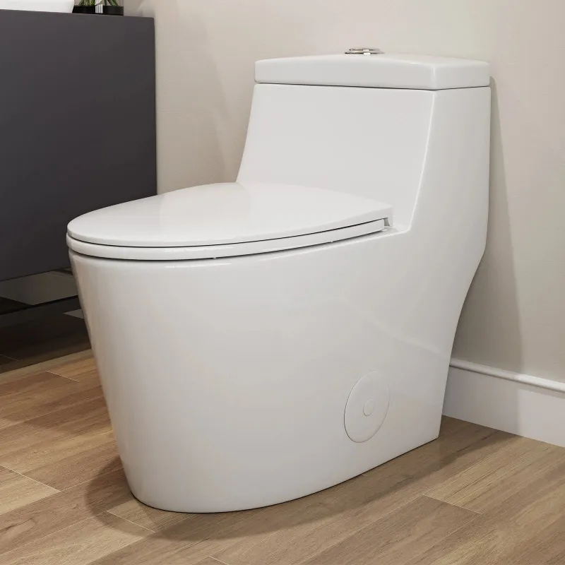 HOROW T0280W white one piece elongated toilet with glazed skirt design