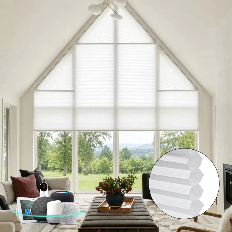 Bringnox Light Filtering Motorized Trapezoid Cellular Shades for angled windows