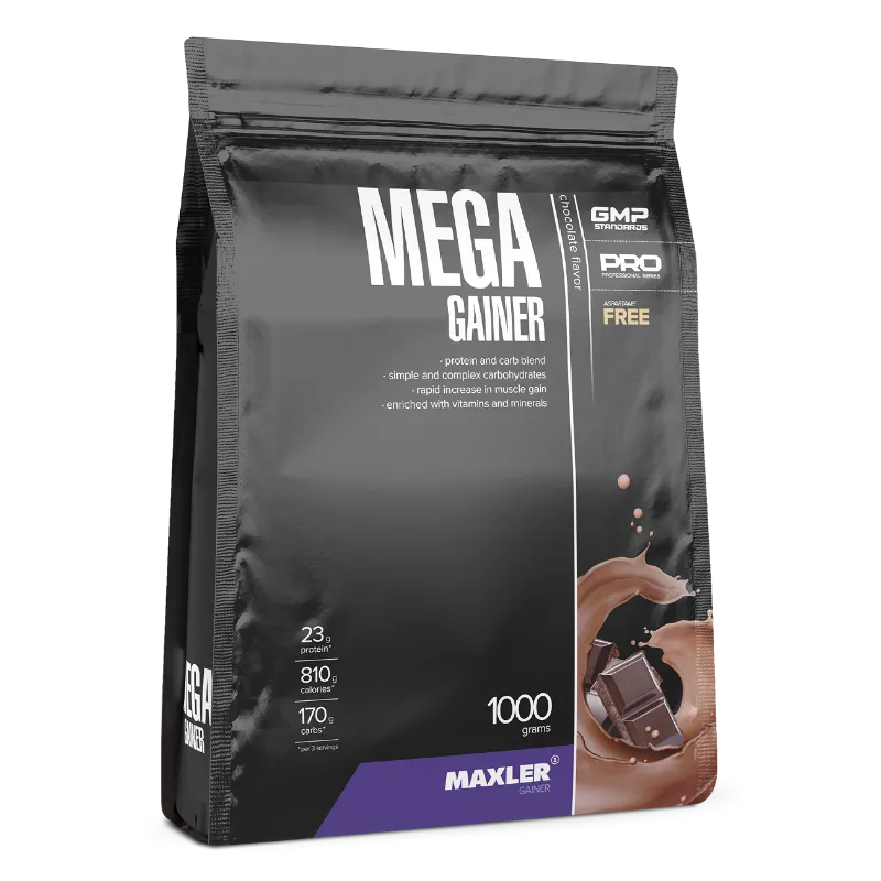 MAXLER Mega Gainer powder with a scoop