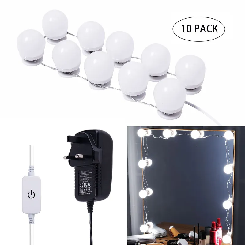 AIBOO LED Makeup Mirror Lights 10 bulbs 4000K plug-in Hollywood vanity light kit