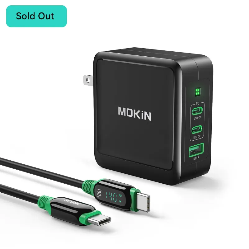 MOKiN 140W GaN Charger for fast charging iPhones, laptops, and tablets with multiple ports