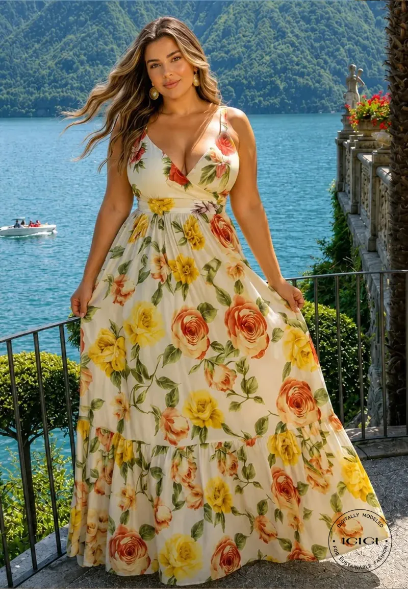 IGIGI Rosalia Dress in Vintage Rose Floral, a flowing maxi dress with floral print