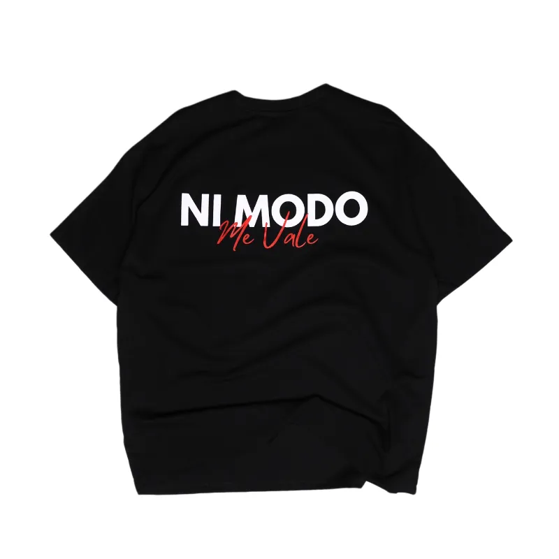 Nimodo Me Vale Black Tee, oversized heavyweight cotton t-shirt with Me Vale graphic