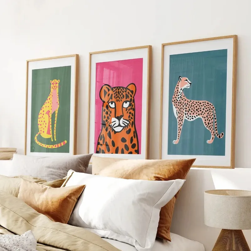 Wall Art Set Cheetah Cat Prints colorful wall art decor