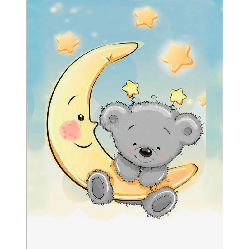 Varvikas 5D Diamond Painting 20×30 cm Bear on the Moon, gentle bear on crescent moon with stars on blue background