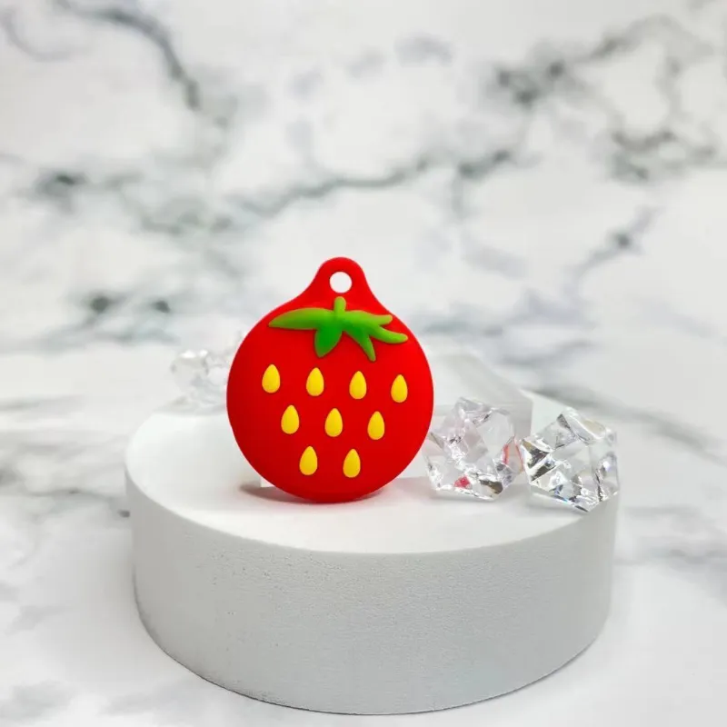 Techypop Strawberry Silicone Designer AirTag Case in red with strawberry shape