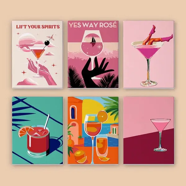 Maikoo Art 6 Mini PBN Pink high heels Set framed paint by number kit showing six small framed canvases with shoe designs