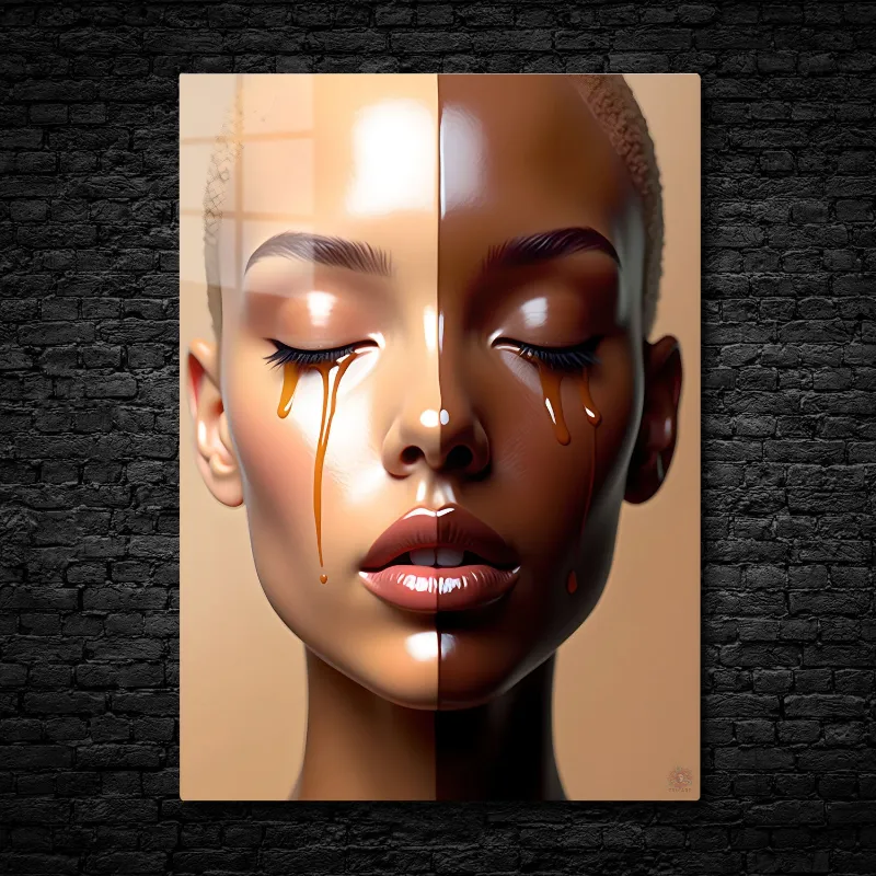 CruArt Echoes of Contrast metal print with two-tone face and flowing drip details