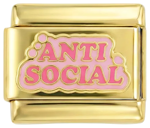 Charms Official Anti Social on Gold charm with text design