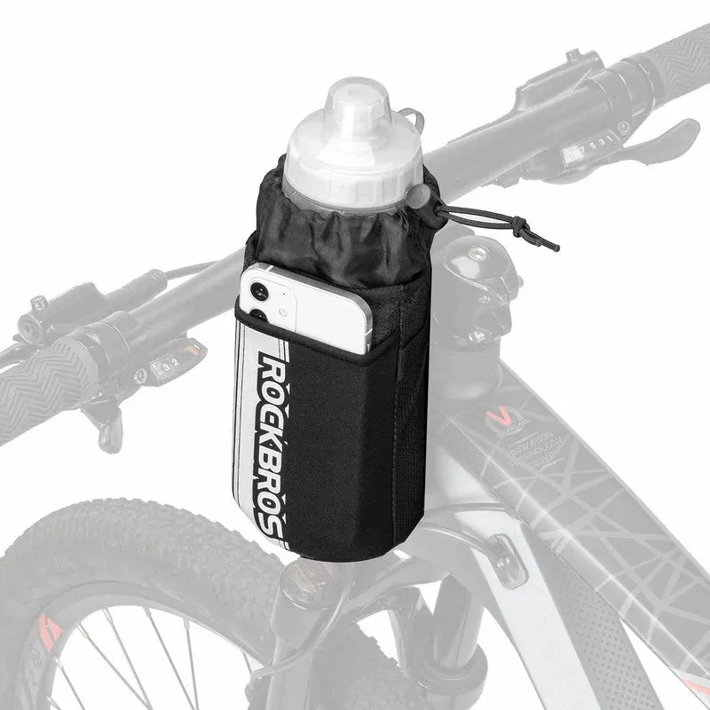 RockBros US Bike Handlebar Water Bottle Bag - 1L mounted on handlebars with insulated storage