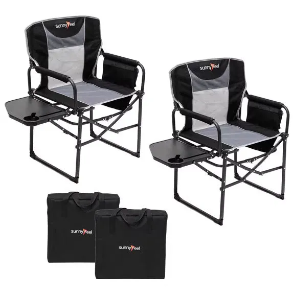 SunnyFeel Outdoor 2 Pack Folding Camping Chair with Side Table in black