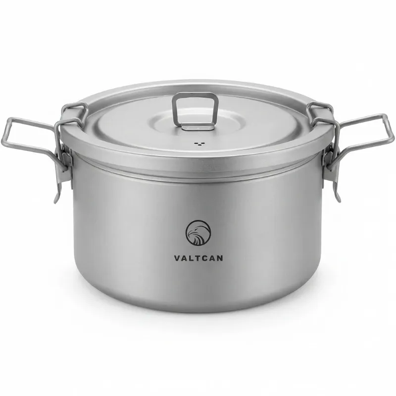 Valtcan Titanium Rice Cooker with outer pot, inner rice vessel, and locking lid on white background