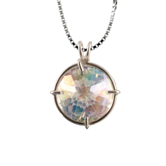 VOLTLIN Angel Aura Quartz Radiant Heart Chain Pendant - sacred geometry necklace with crystal