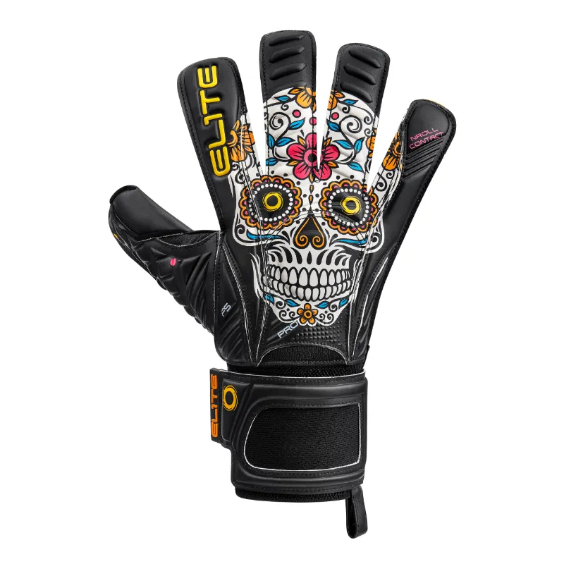EliteSportUSA Calavera 2024-2025 Goalkeeper Gloves showing NRoll cut palm and wrist closure