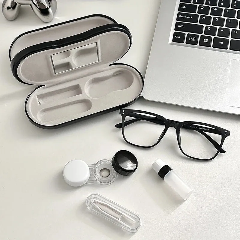 Kicklo 2 In 1 Glasses and Contact Lens Case with double layer metal and leather design