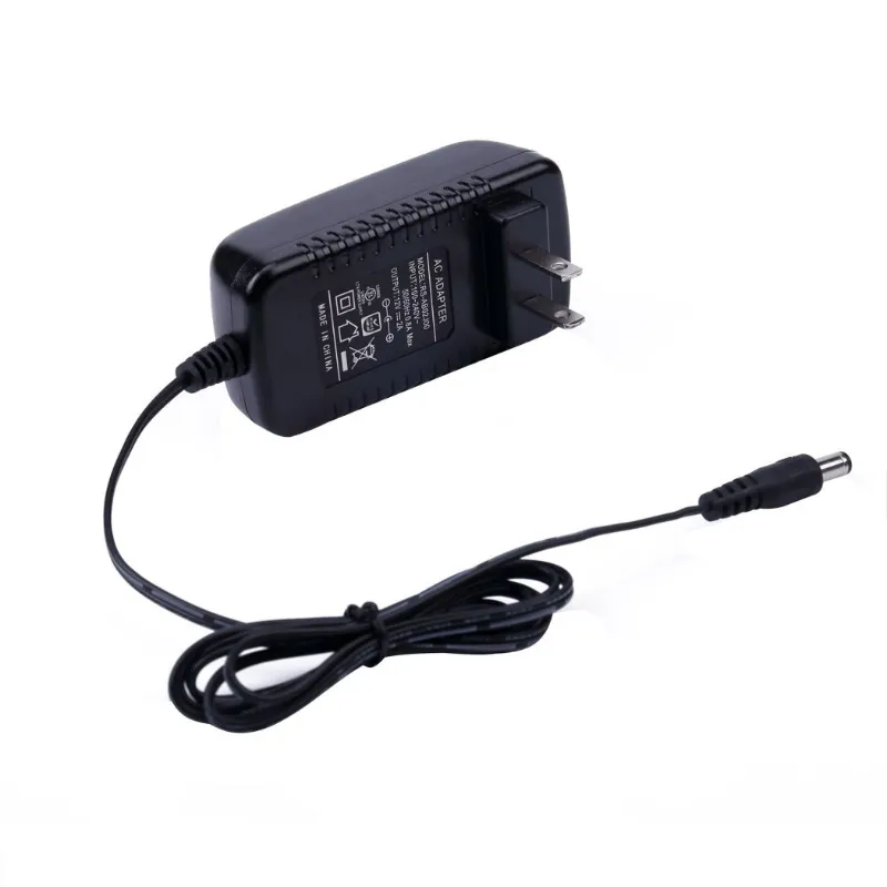 AIBOO 12V POWER ADAPTER FOR LED Cabinet Lights and Strip Lights showing a black adapter with cord