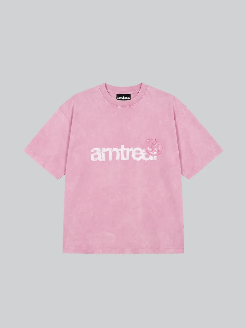 ARNTREAL Erosion Pink T-shirt in washed pink cotton with cross logo patch
