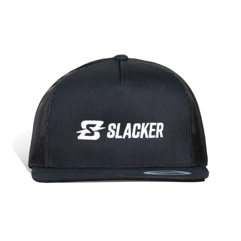 Slacker Snapback Hat in black with white embroidered logo on front
