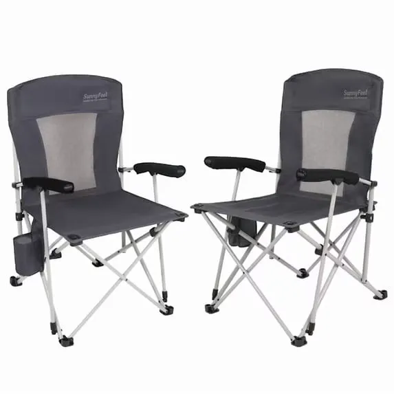 SunnyFeel Outdoor 2pk Portable Foldable Camp Chair with Hard Armrest and breathable mesh back