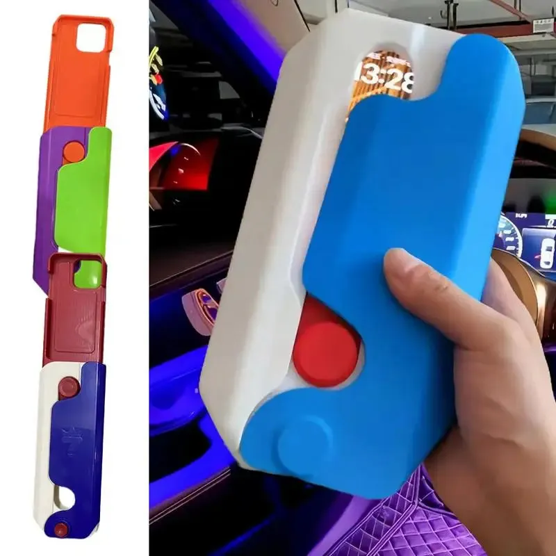 Kicklo 3D Gravity Fidget Phone Case showing carrot-shaped toy attachment on protective case